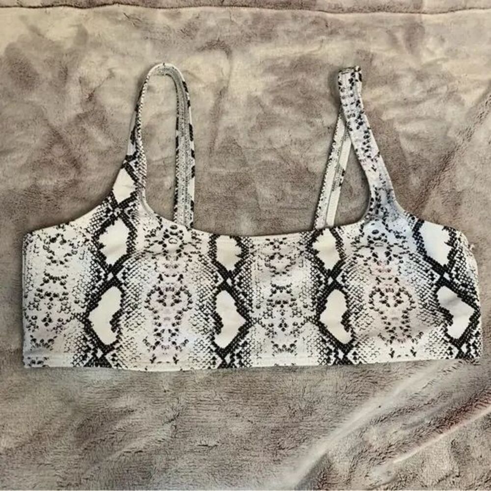 SHEIN Snakeskin Print Bikini Top Womens Large Unlined‎ Swimsuit Beachwear White